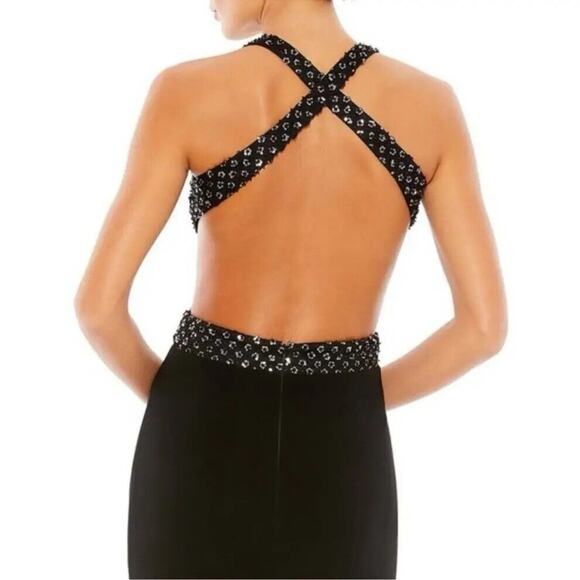 Mac Duggal NWT Floral Sequined Criss Cross Bodice Gown Size 8 Black Cutout - Picture 7 of 16